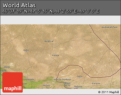 Satellite 3D Map of the Area around 46° 51' 18" N, 48° 31' 29" E