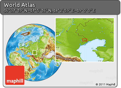 Physical Location Map of the Area around 46° 51' 18" N, 48° 31' 29" E