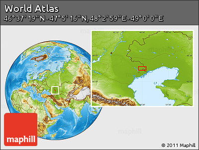 Physical Location Map of the Area around 46° 51' 18" N, 48° 31' 29" E
