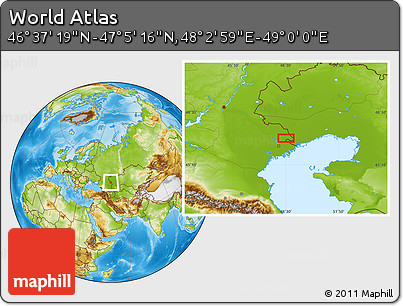 Physical Location Map of the Area around 46° 51' 18" N, 48° 31' 29" E