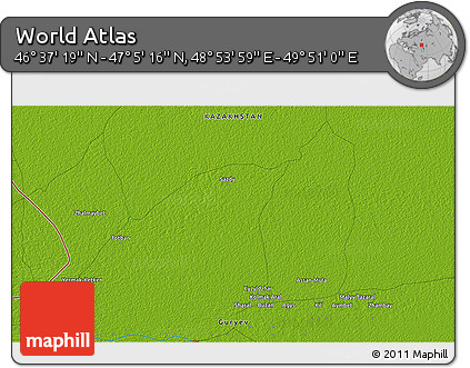 Physical 3D Map of the Area around 46° 51' 18" N, 49° 22' 30" E