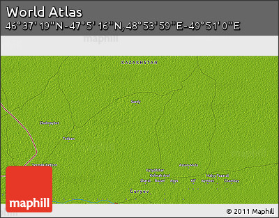 Physical 3D Map of the Area around 46° 51' 18" N, 49° 22' 30" E