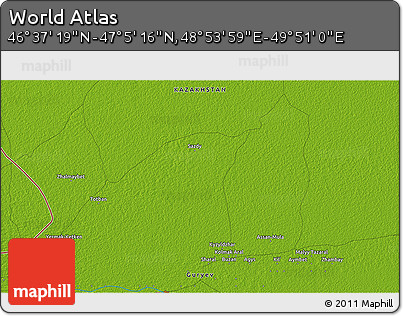 Physical 3D Map of the Area around 46° 51' 18" N, 49° 22' 30" E