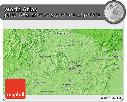 Political 3D Map of the Area around 46° 51' 18" N, 4° 19' 30" E