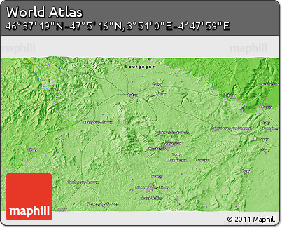 Political 3D Map of the Area around 46° 51' 18" N, 4° 19' 30" E