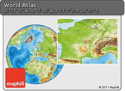Physical Location Map of the Area around 46° 51' 18" N, 4° 19' 30" E