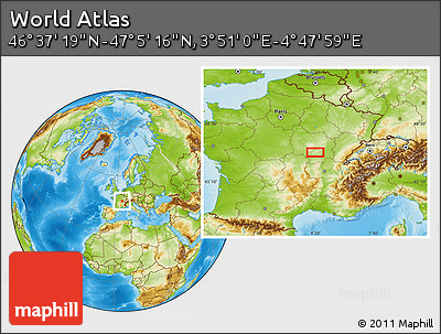 Physical Location Map of the Area around 46° 51' 18" N, 4° 19' 30" E