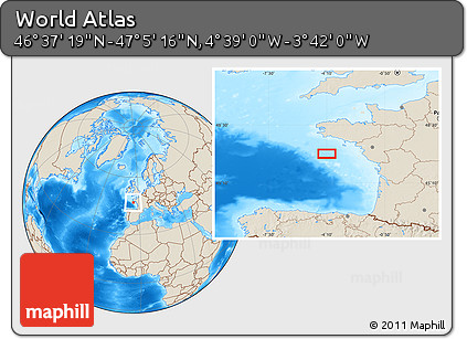 Shaded Relief Location Map of the Area around 46° 51' 18" N, 4° 10' 30" W
