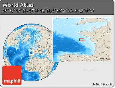 Shaded Relief Location Map of the Area around 46° 51' 18" N, 4° 10' 30" W