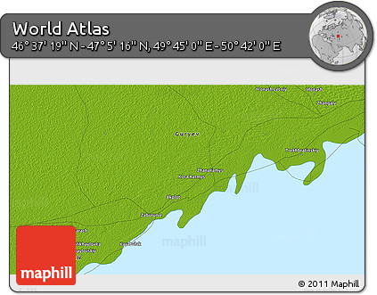 Physical 3D Map of the Area around 46° 51' 18" N, 50° 13' 30" E