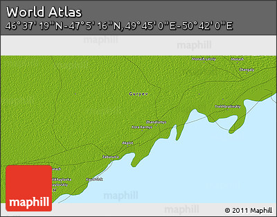 Physical 3D Map of the Area around 46° 51' 18" N, 50° 13' 30" E