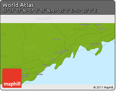 Physical 3D Map of the Area around 46° 51' 18" N, 50° 13' 30" E