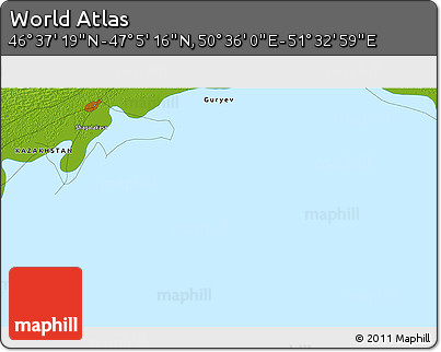 Physical 3D Map of the Area around 46° 51' 18" N, 51° 4' 30" E