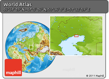 Physical Location Map of the Area around 46° 51' 18" N, 51° 4' 30" E