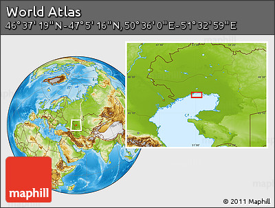 Physical Location Map of the Area around 46° 51' 18" N, 51° 4' 30" E
