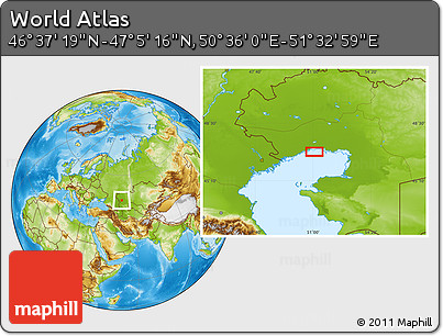 Physical Location Map of the Area around 46° 51' 18" N, 51° 4' 30" E