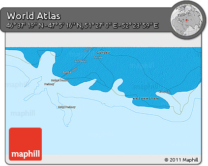 Political 3D Map of the Area around 46° 51' 18" N, 51° 55' 29" E