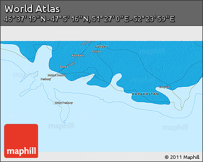 Political 3D Map of the Area around 46° 51' 18" N, 51° 55' 29" E