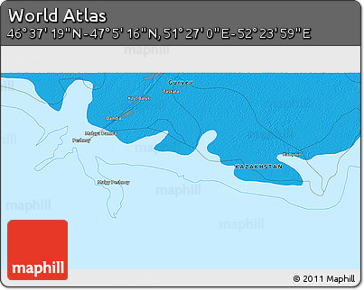 Political 3D Map of the Area around 46° 51' 18" N, 51° 55' 29" E