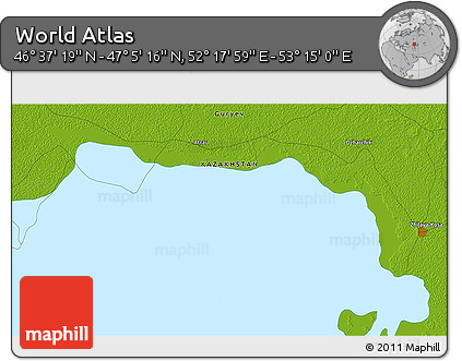 Physical 3D Map of the Area around 46° 51' 18" N, 52° 46' 29" E