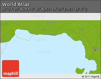 Physical 3D Map of the Area around 46° 51' 18" N, 52° 46' 29" E