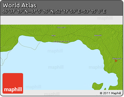Physical 3D Map of the Area around 46° 51' 18" N, 52° 46' 29" E
