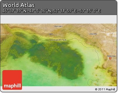 Satellite 3D Map of the Area around 46° 51' 18" N, 52° 46' 29" E