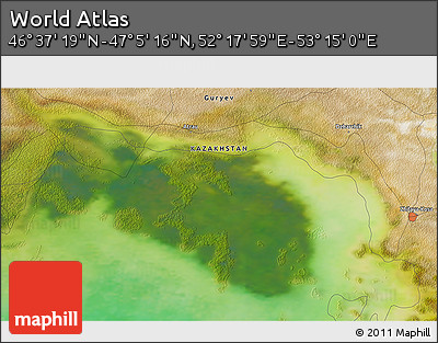 Satellite 3D Map of the Area around 46° 51' 18" N, 52° 46' 29" E