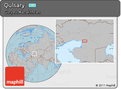 Gray Location Map of Qulsary, hill shading