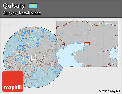 Gray Location Map of Qulsary, hill shading