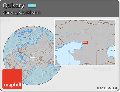 Gray Location Map of Qulsary, hill shading