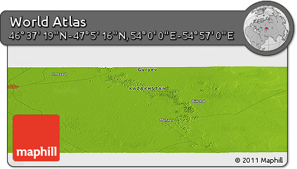 Physical Panoramic Map of the Area around 46° 51' 18" N, 54° 28' 30" E