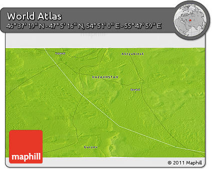Physical 3D Map of the Area around 46° 51' 18" N, 55° 19' 30" E