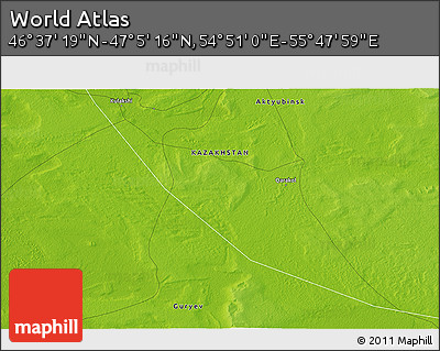 Physical 3D Map of the Area around 46° 51' 18" N, 55° 19' 30" E