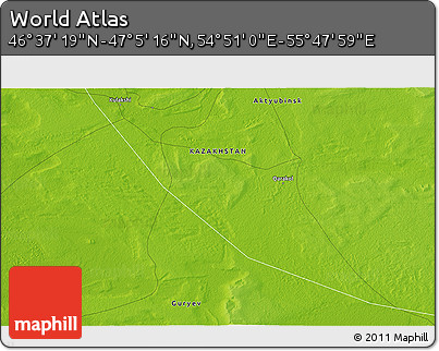 Physical 3D Map of the Area around 46° 51' 18" N, 55° 19' 30" E