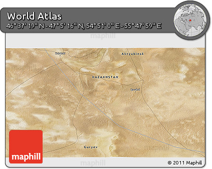 Satellite 3D Map of the Area around 46° 51' 18" N, 55° 19' 30" E