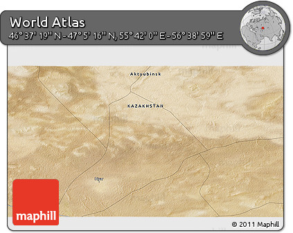 Satellite 3D Map of the Area around 46° 51' 18" N, 56° 10' 29" E