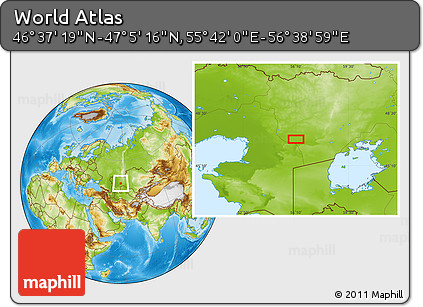 Physical Location Map of the Area around 46° 51' 18" N, 56° 10' 29" E