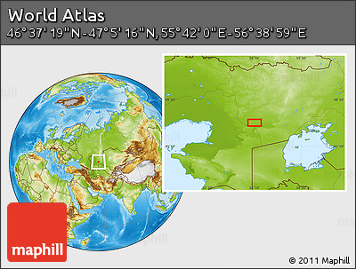 Physical Location Map of the Area around 46° 51' 18" N, 56° 10' 29" E