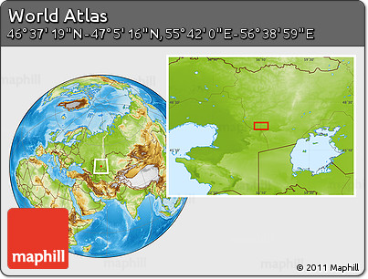 Physical Location Map of the Area around 46° 51' 18" N, 56° 10' 29" E