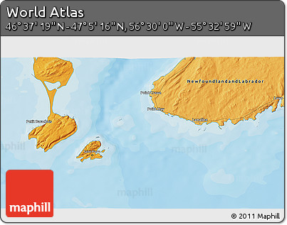 Political 3D Map of the Area around 46° 51' 18" N, 56° 1' 29" W