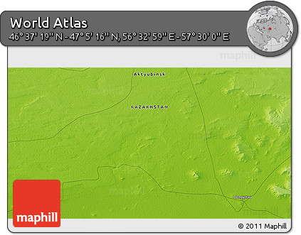 Physical 3D Map of the Area around 46° 51' 18" N, 57° 1' 29" E