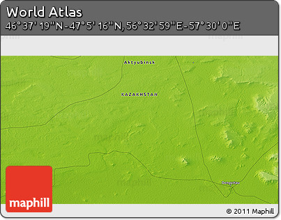 Physical 3D Map of the Area around 46° 51' 18" N, 57° 1' 29" E