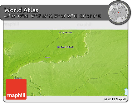 Physical 3D Map of the Area around 46° 51' 18" N, 57° 52' 30" E