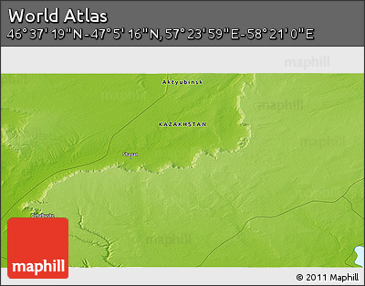 Physical 3D Map of the Area around 46° 51' 18" N, 57° 52' 30" E