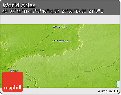 Physical 3D Map of the Area around 46° 51' 18" N, 57° 52' 30" E