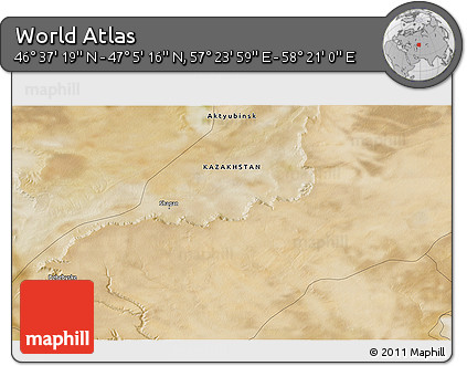 Satellite 3D Map of the Area around 46° 51' 18" N, 57° 52' 30" E