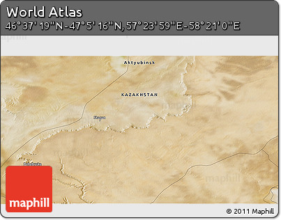 Satellite 3D Map of the Area around 46° 51' 18" N, 57° 52' 30" E
