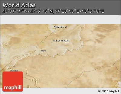 Satellite 3D Map of the Area around 46° 51' 18" N, 57° 52' 30" E