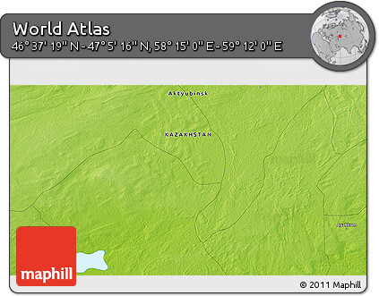 Physical 3D Map of the Area around 46° 51' 18" N, 58° 43' 30" E
